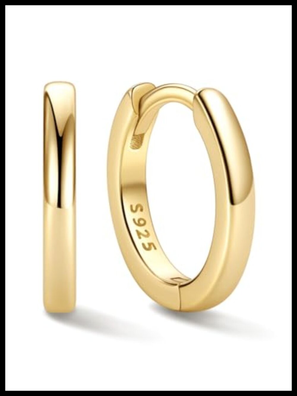 925 Sterling Silver Huggie Hoop Earrings 10mm Gold Plated Women
